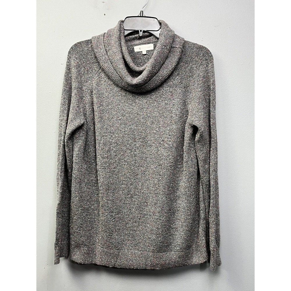 Lou & Grey LOFT Sweater Womens M Grey Multi Confetti Cowl Neck Pullover Speckled